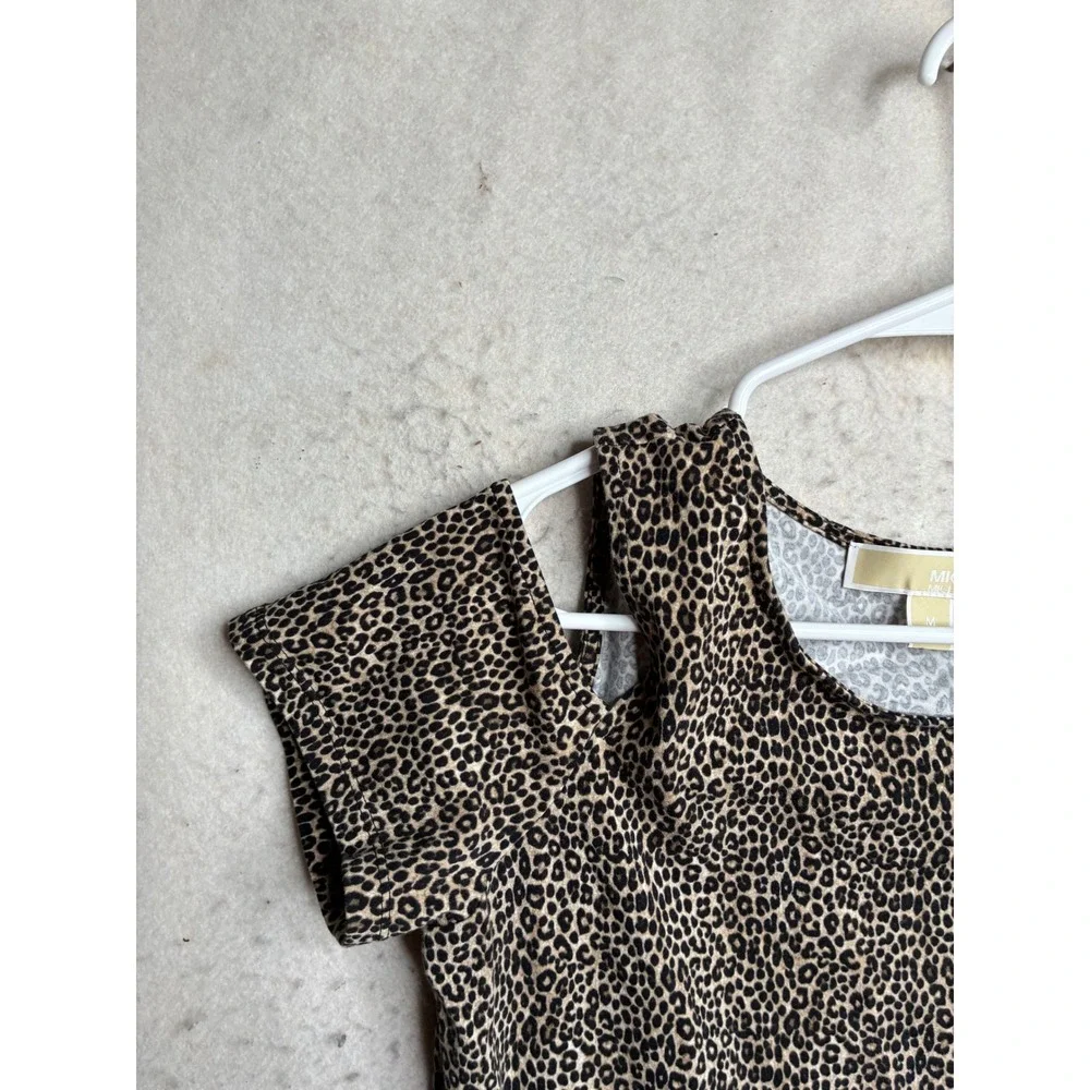 Michael Kors Womens Leopard Print Cold Shoulder Mini Dress Brown Black Size M
